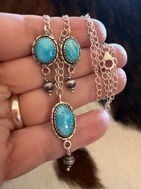 ❤️ Sierra Bella Turquoise 20” Sterling ADJ Necklace 5mm Desert Pearl Dangles 10G